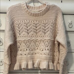 Saltwater LUXE Beige Knit Sweater with Ruffle Detail